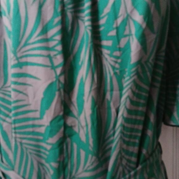 Oddy green gray off the shoulder fern printed wide leg belted jumpsuit  Sz 2XL - Picture 4 of 10